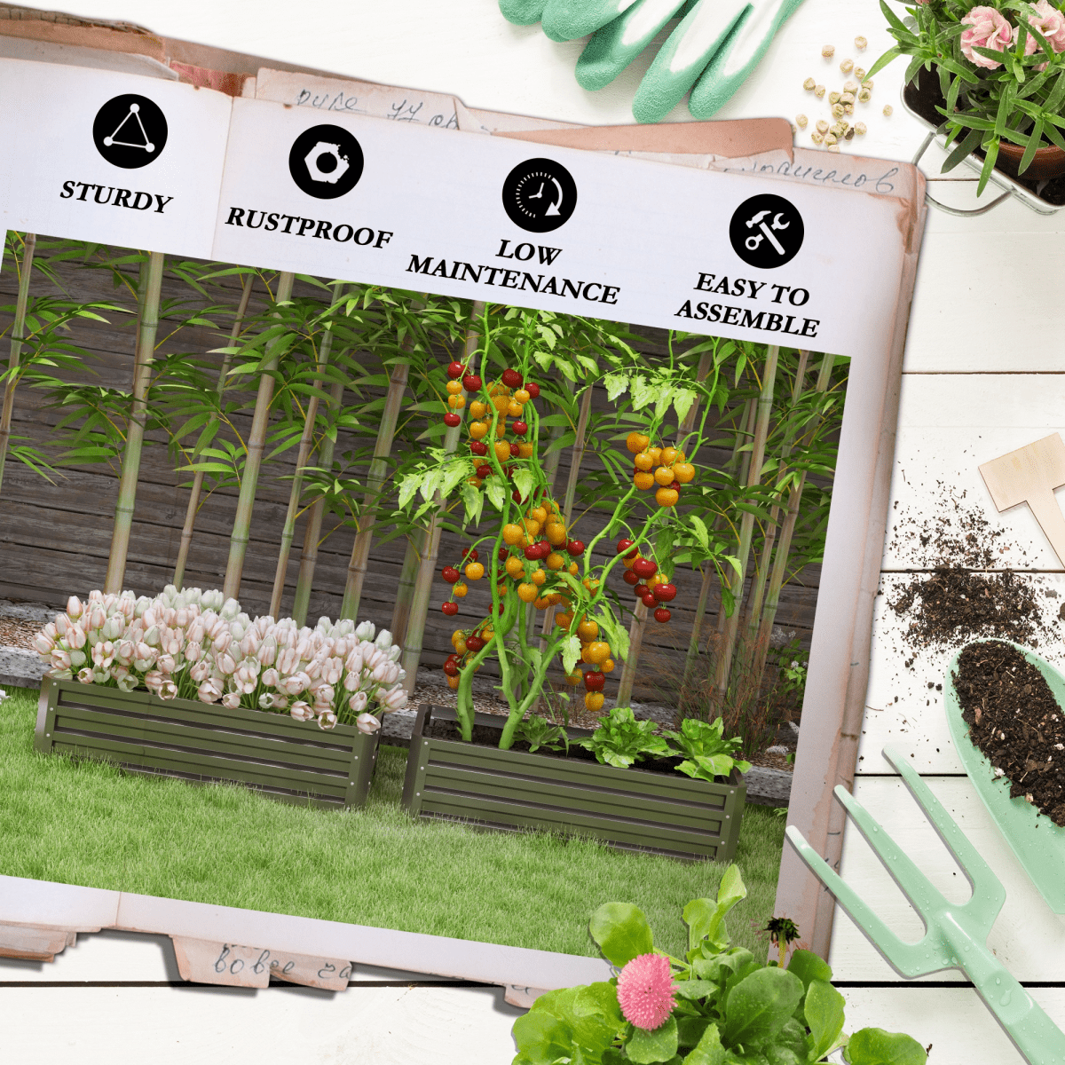 Outsunny Outdoor Planter Box, Steel Raised Garden Bed, Set of 2, Grey - plants - express.com