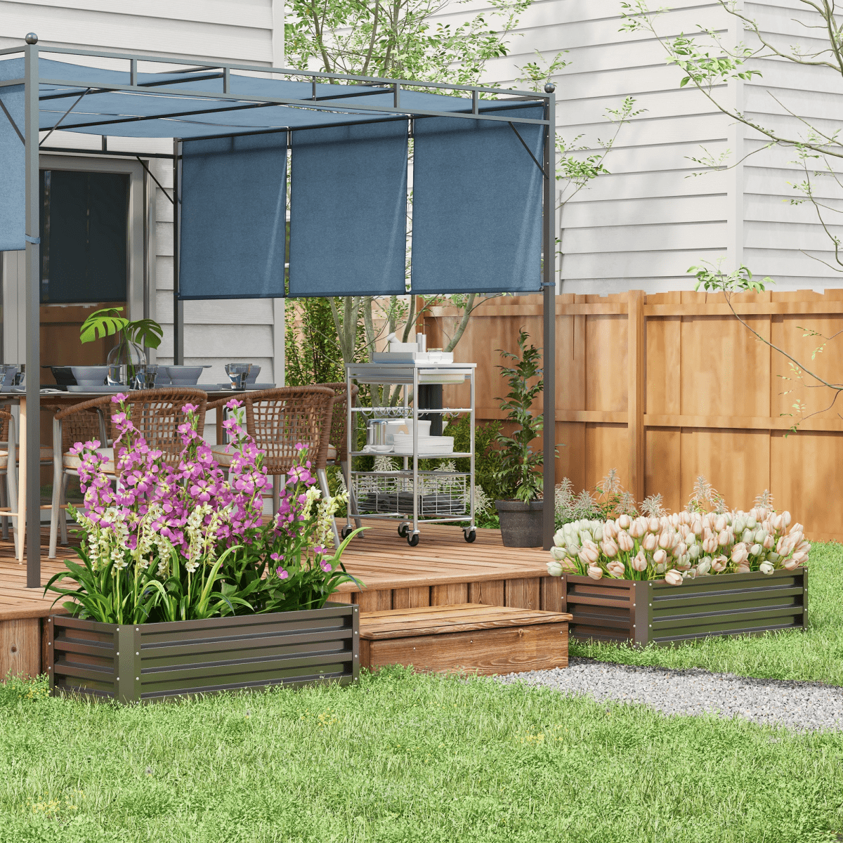 Outsunny Outdoor Planter Box, Steel Raised Garden Bed, Set of 2, Grey - plants - express.com