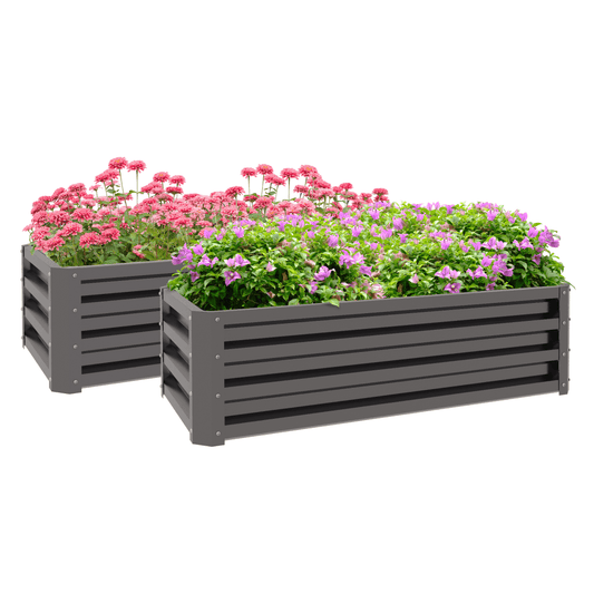 Outsunny Outdoor Planter Box, Steel Raised Garden Bed, Set of 2, Grey - plants - express.com