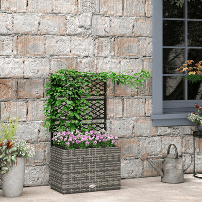 Outsunny PE Rattan Planter Box with Trellis Raised Bed 57x30x107cm - plants - express.com