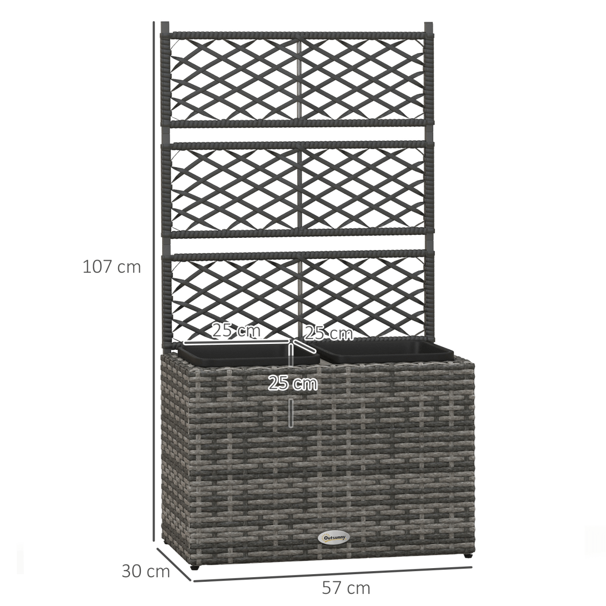 Outsunny PE Rattan Planter Box with Trellis Raised Bed 57x30x107cm - plants - express.com