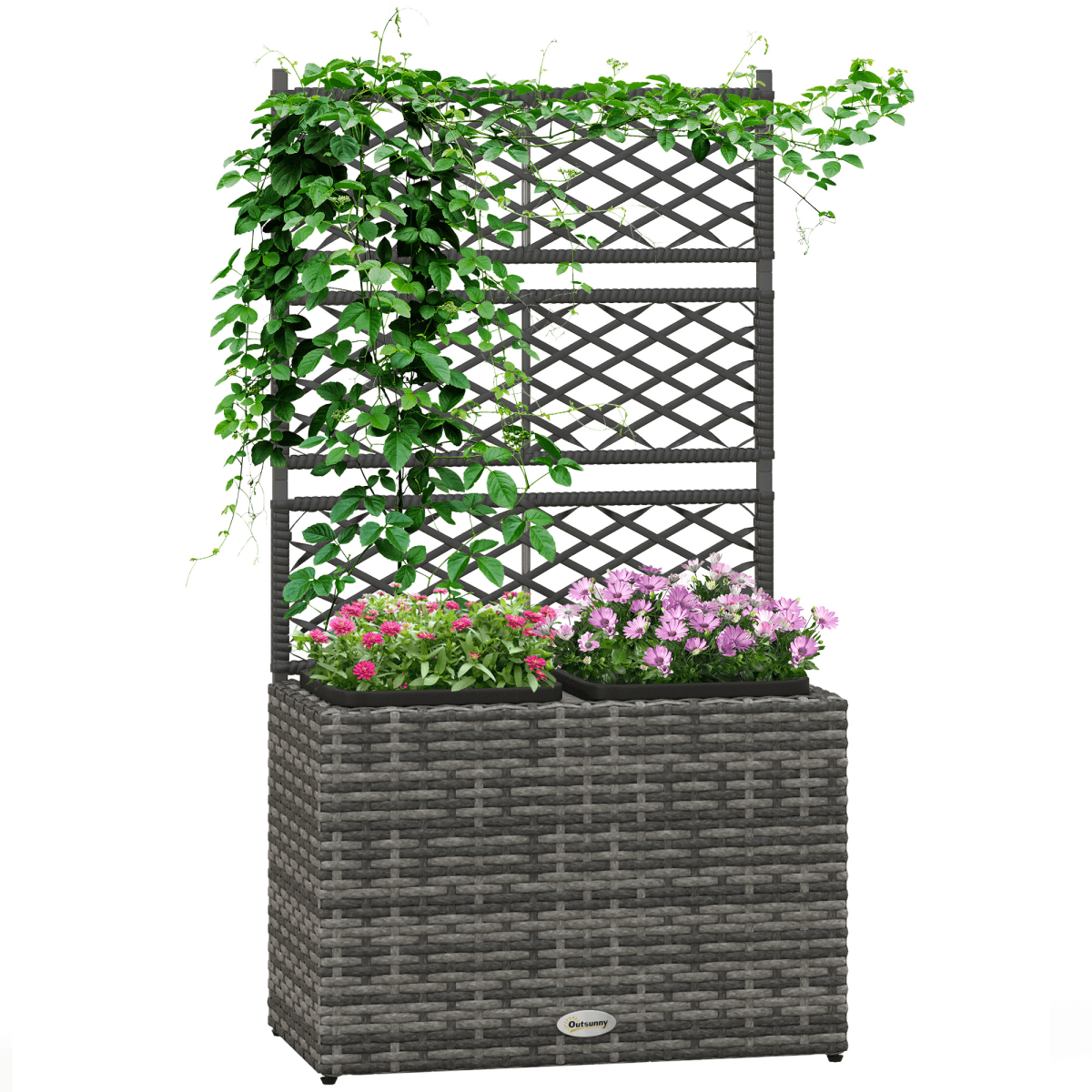 Outsunny PE Rattan Planter Box with Trellis Raised Bed 57x30x107cm - plants - express.com