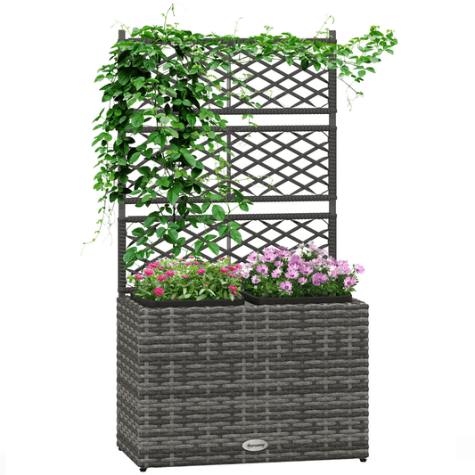 Outsunny PE Rattan Planter Box with Trellis Raised Bed 57x30x107cm - plants - express.com