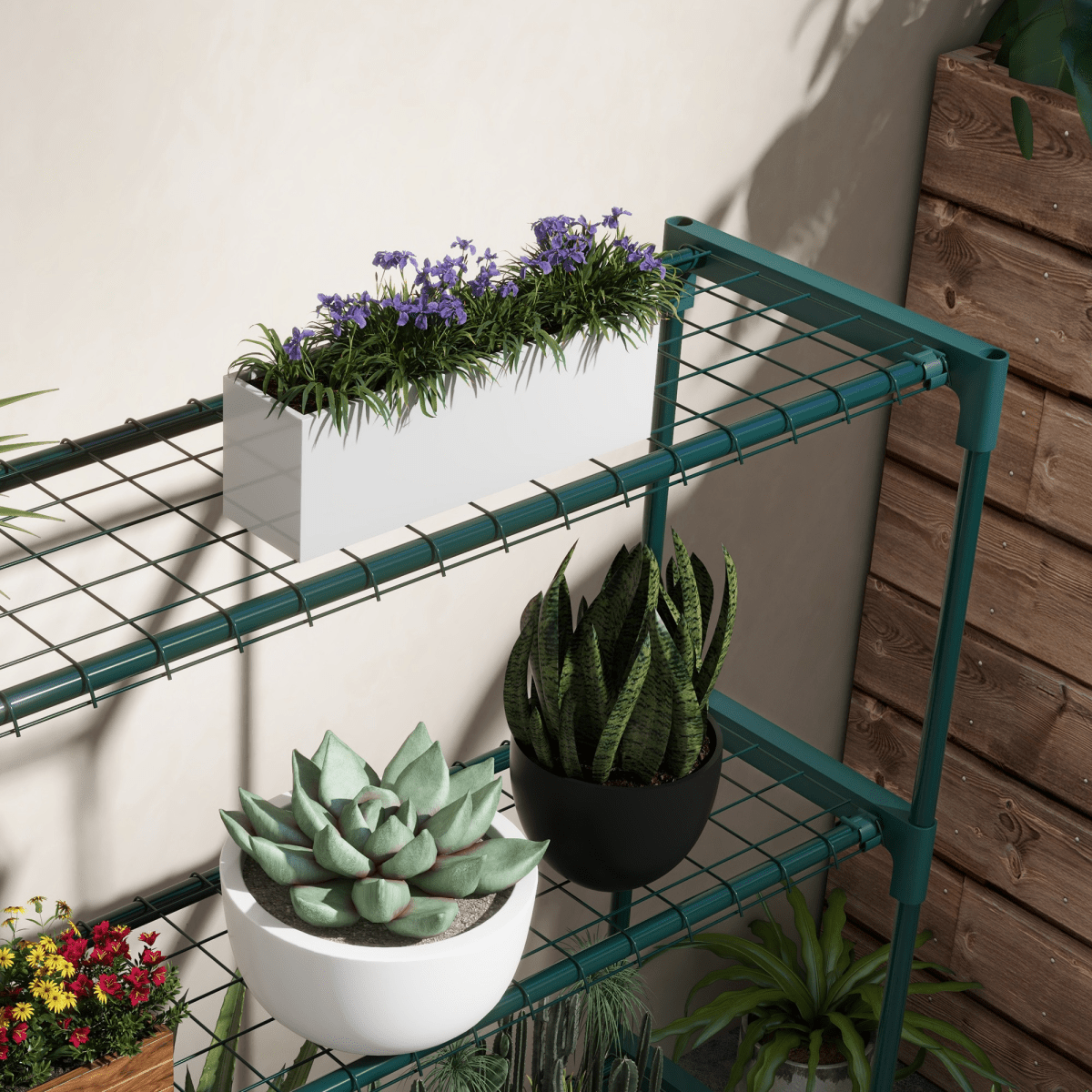 Outsunny Plant Stand, 4 - Tier Planter Holder Flower Display Rack, Dark Green - plants - express.com