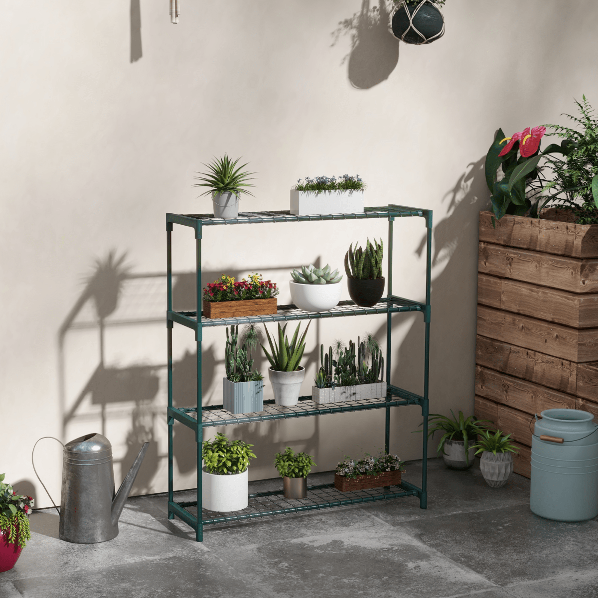 Outsunny Plant Stand, 4 - Tier Planter Holder Flower Display Rack, Dark Green - plants - express.com