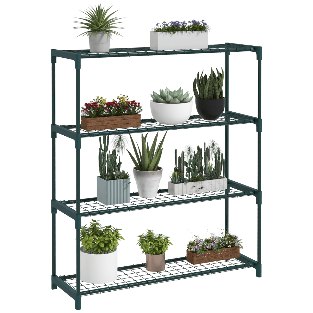 Outsunny Plant Stand, 4 - Tier Planter Holder Flower Display Rack, Dark Green - plants - express.com