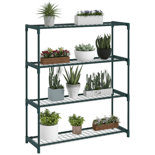 Outsunny Plant Stand, 4 - Tier Planter Holder Flower Display Rack, Dark Green - plants - express.com