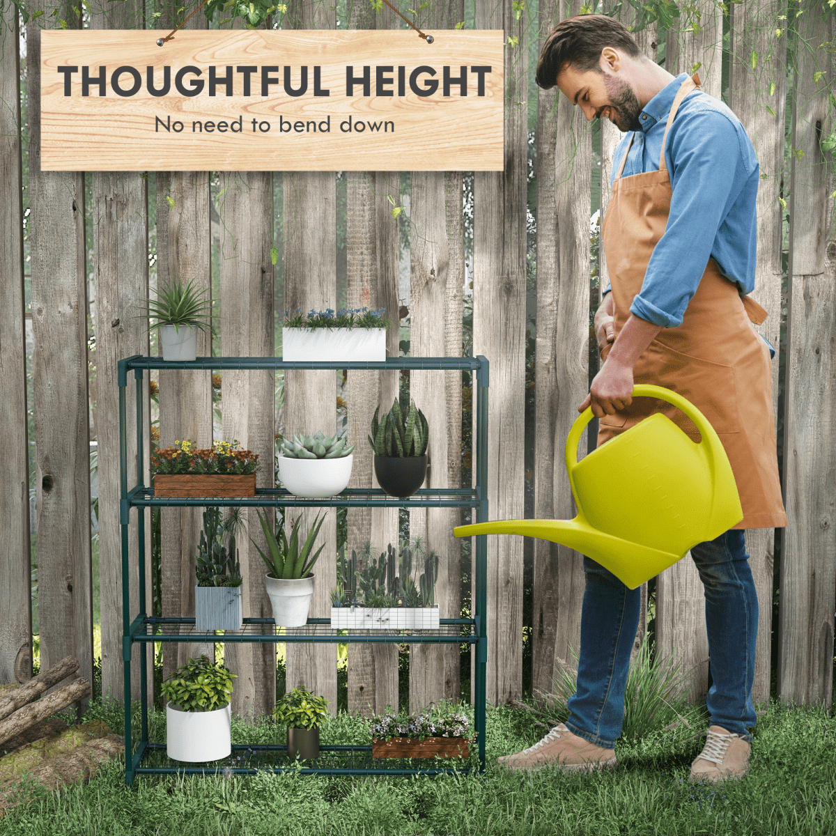 Outsunny Plant Stand, 4 - Tier Planter Holder Flower Display Rack, Dark Green - plants - express.com