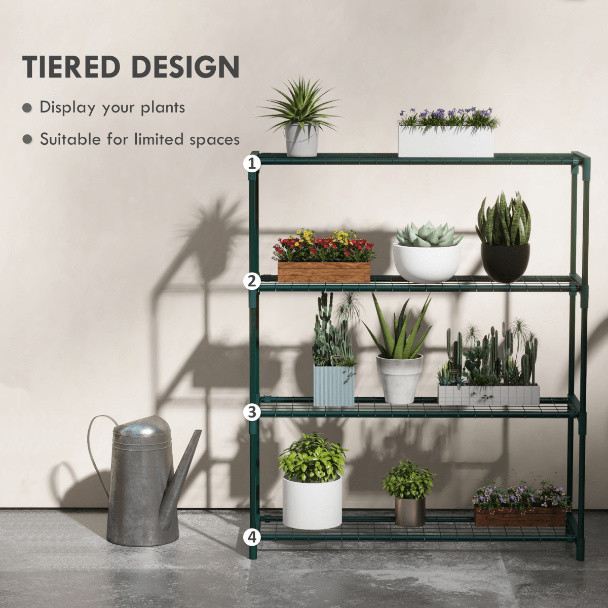 Outsunny Plant Stand, 4 - Tier Planter Holder Flower Display Rack, Dark Green - plants - express.com