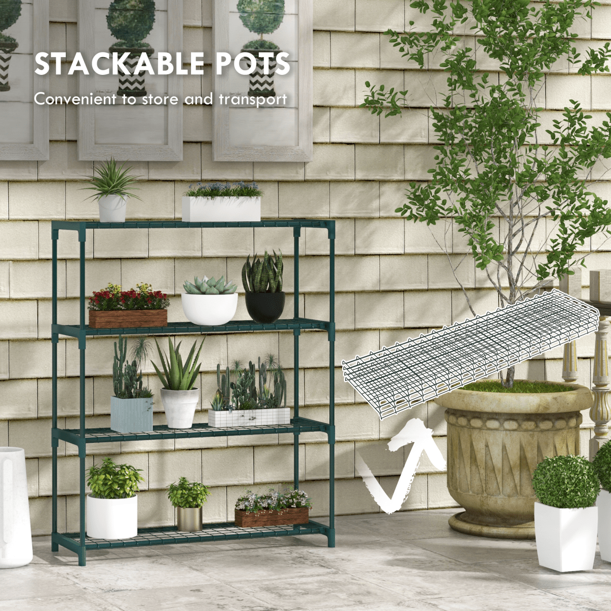 Outsunny Plant Stand, 4 - Tier Planter Holder Flower Display Rack, Dark Green - plants - express.com
