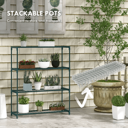 Outsunny Plant Stand, 4 - Tier Planter Holder Flower Display Rack, Dark Green - plants - express.com