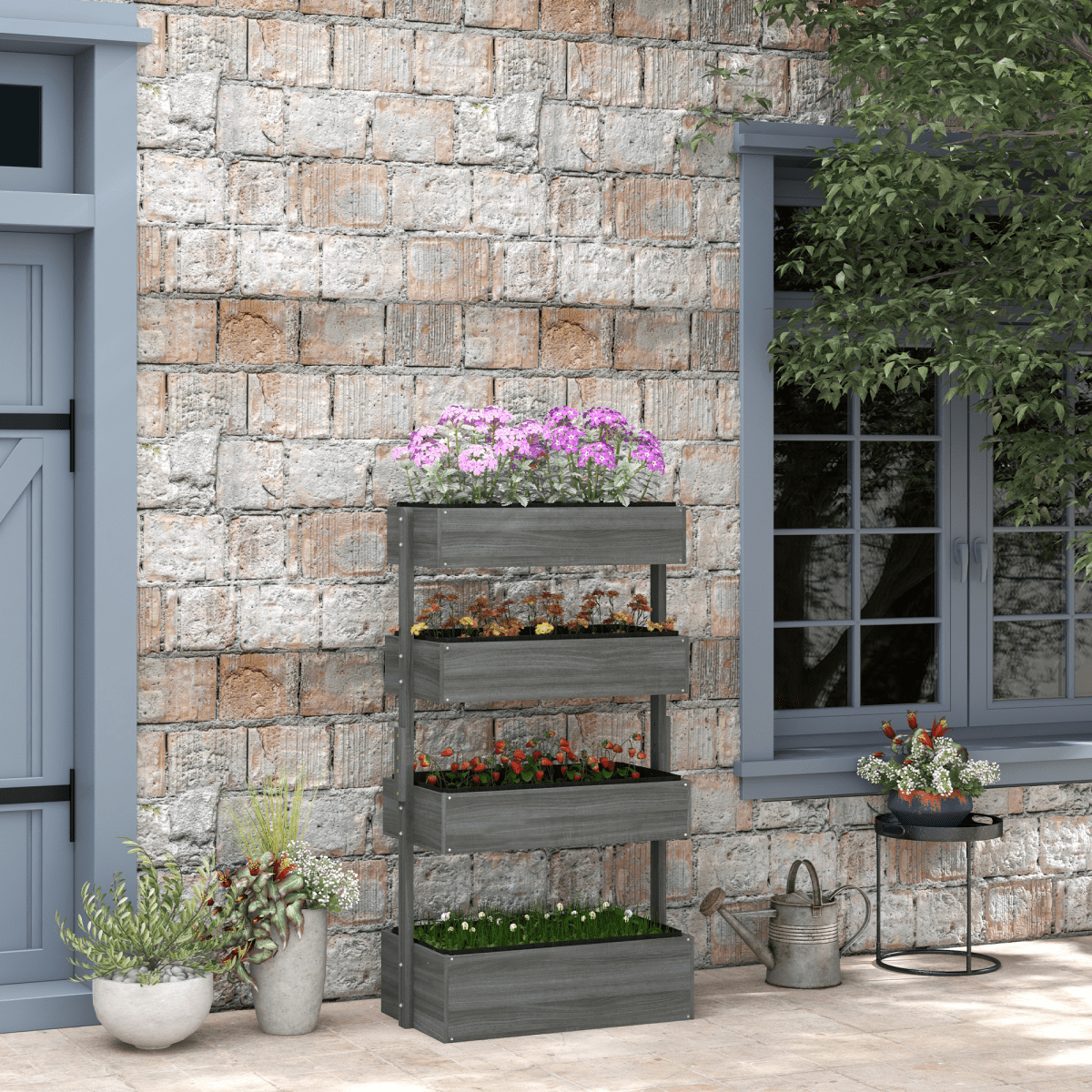 Outsunny Premium Wooden Raised Garden Bed - Versatile 4 - Box Plant Stand - plants - express.com