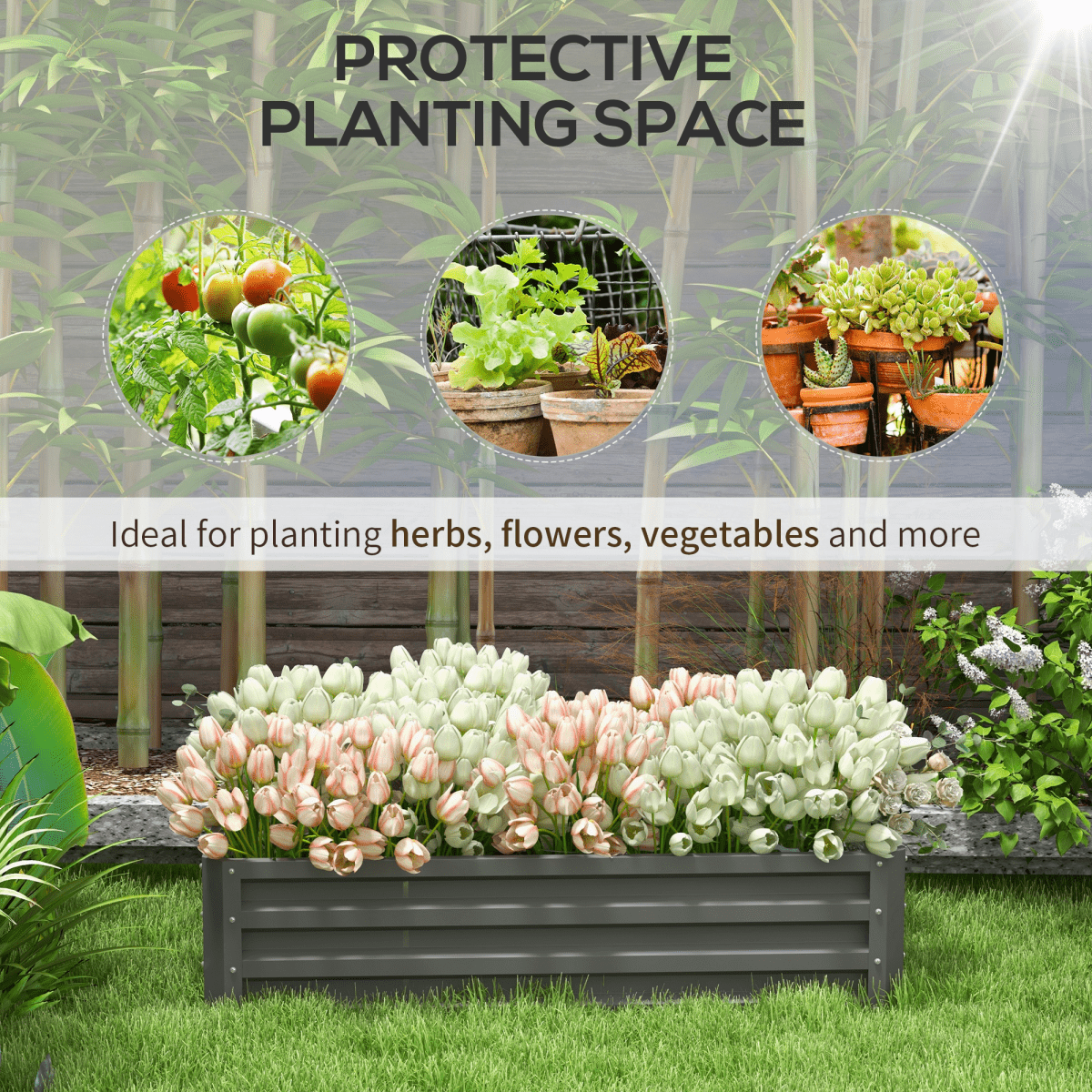 Outsunny Raised Garden Bed Elevated Planter Box for Flowers Light Grey - plants - express.com