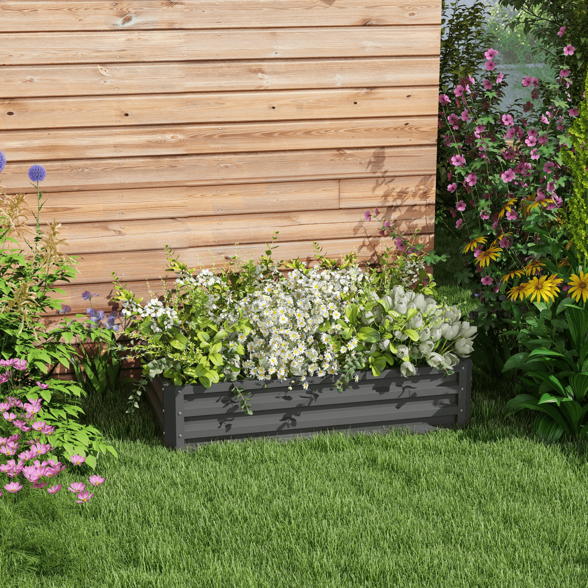 Outsunny Raised Garden Bed Elevated Planter Box for Flowers Light Grey - plants - express.com