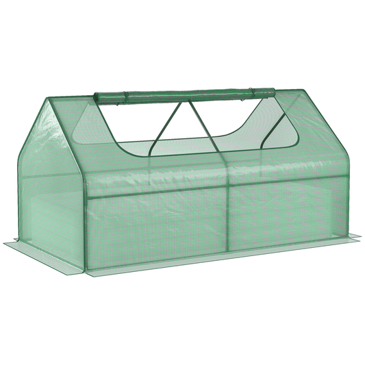 Outsunny Raised Garden Bed Planter Box with Greenhouse, Large Window, Green - plants - express.com