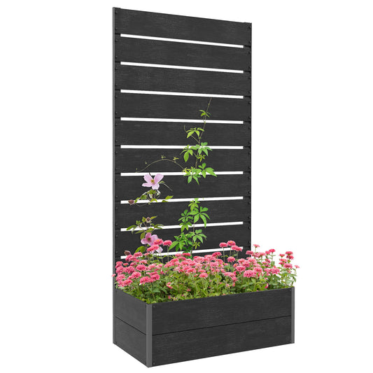 Outsunny Raised Garden Bed with Trellis and Drainage Hole, Planter Box Black - plants - express.com