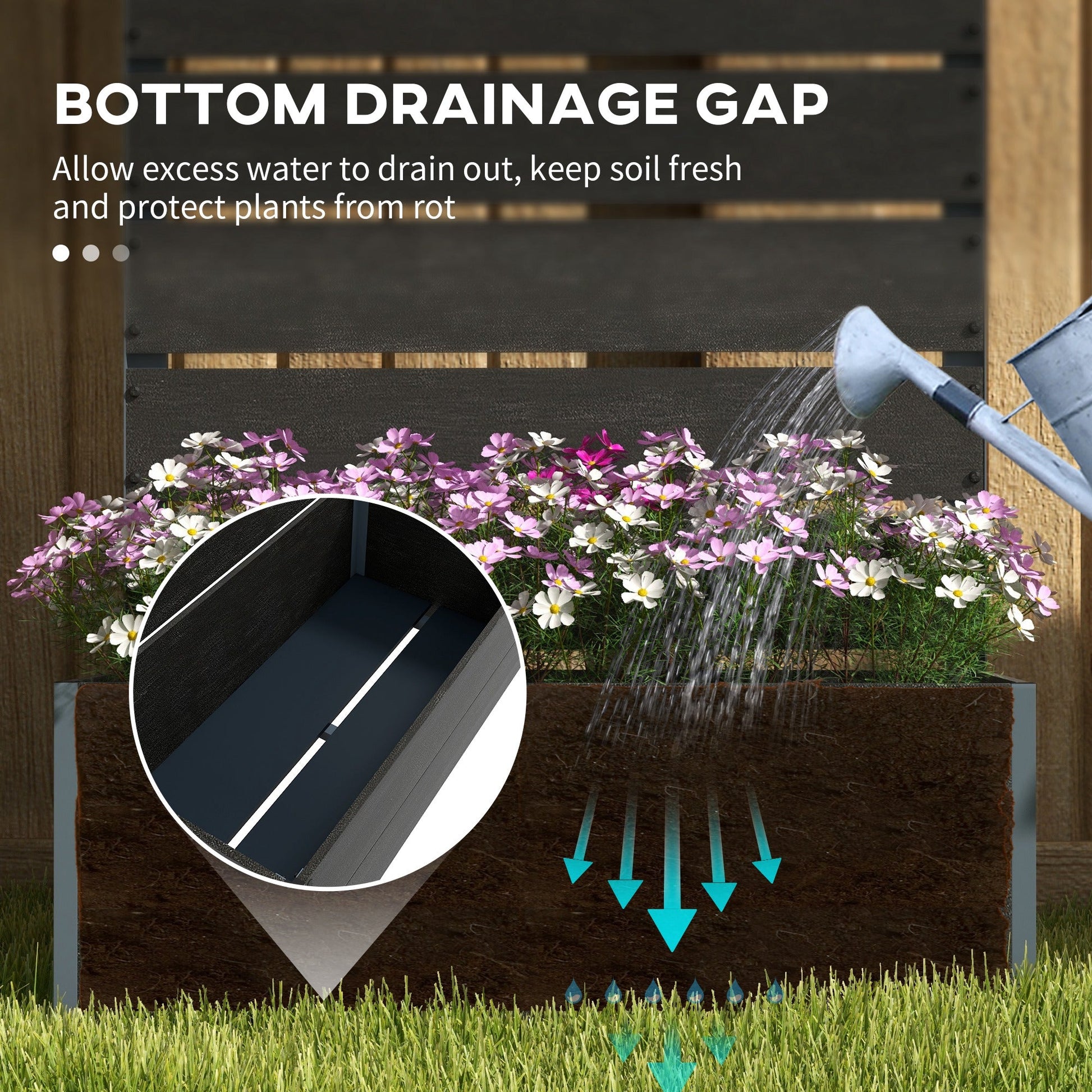 Outsunny Raised Garden Bed with Trellis and Drainage Hole, Planter Box Black - plants - express.com