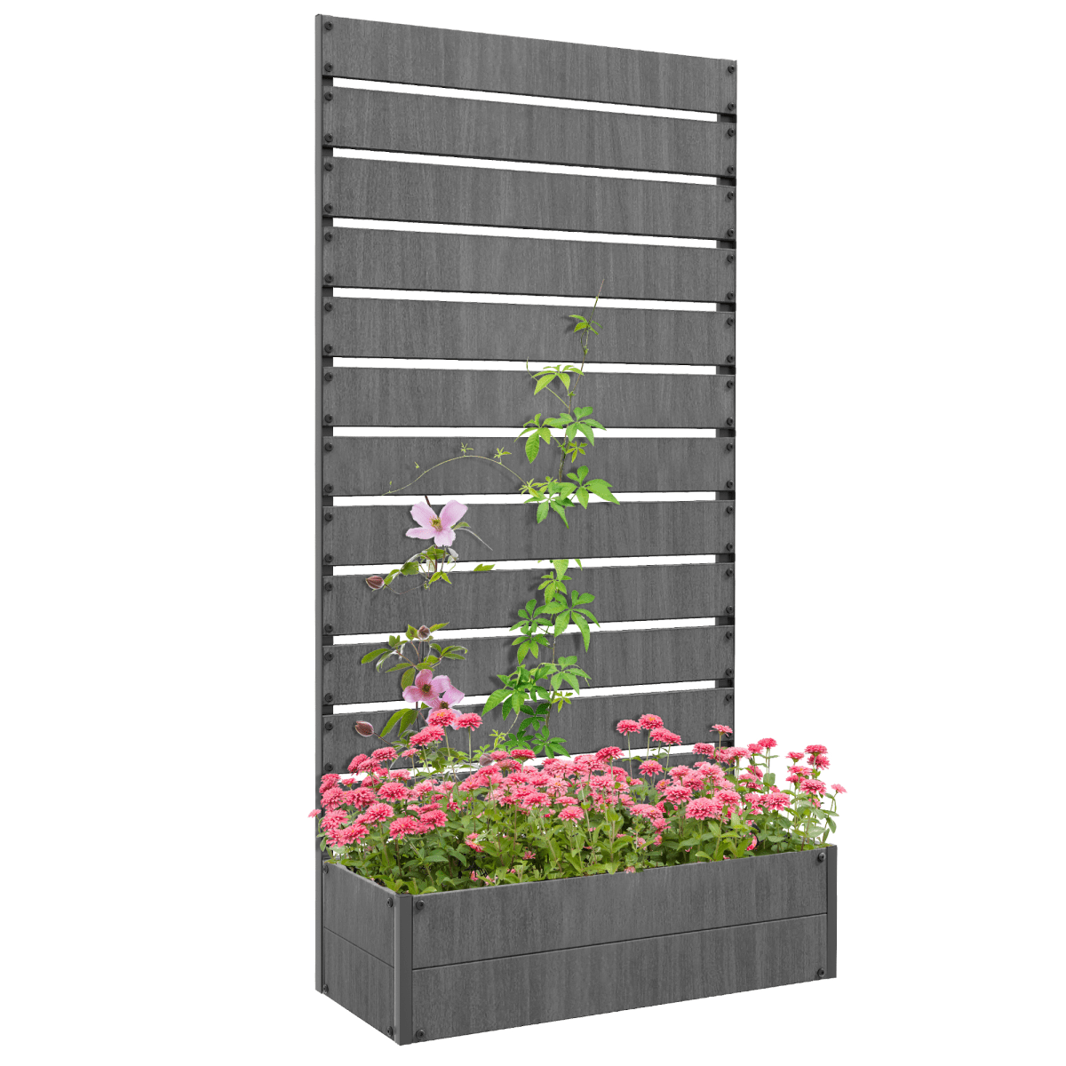 Outsunny Raised Garden Bed with Trellis - Dark Grey Patio Planter - plants - express.com