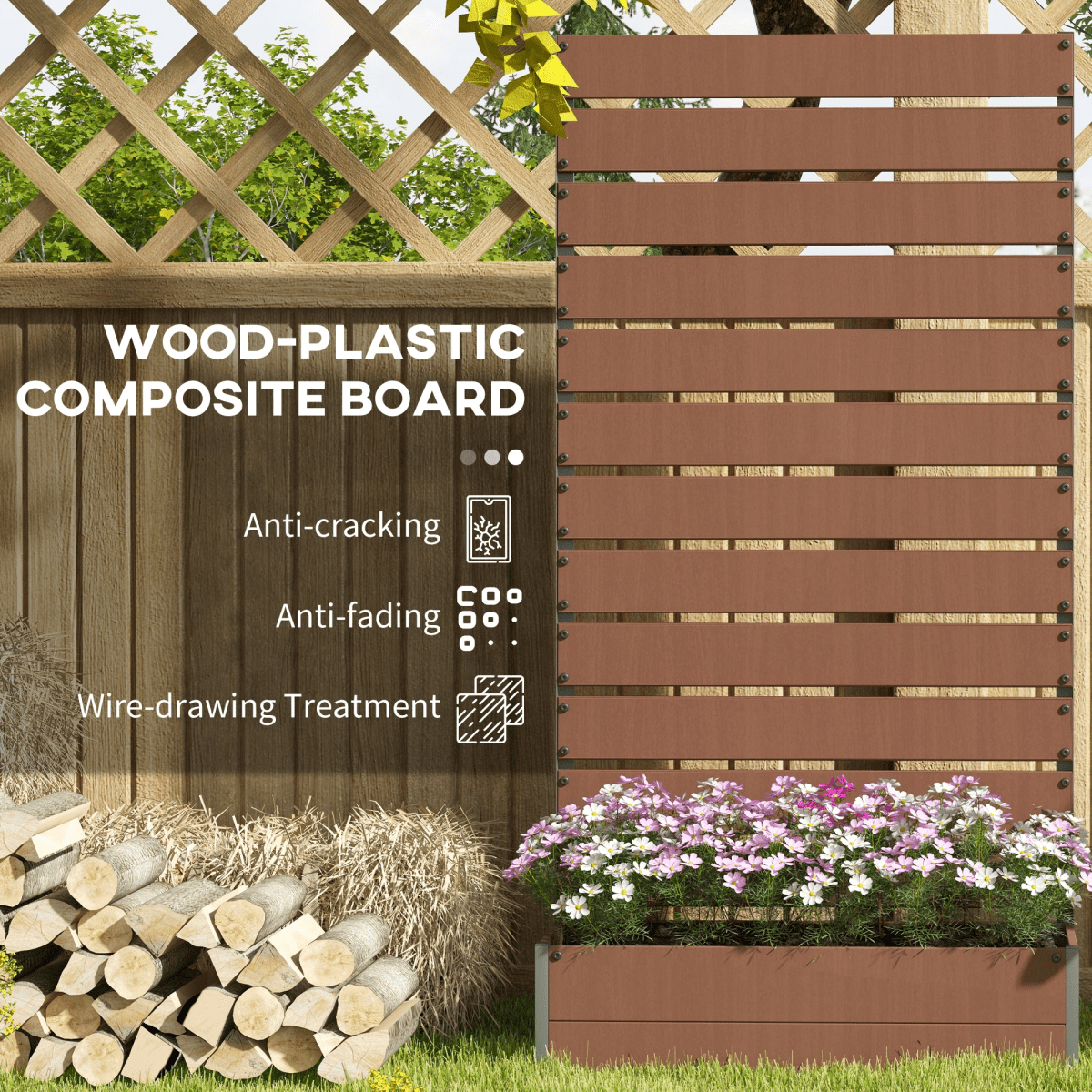 Outsunny Raised Garden Bed with Trellis Light Brown Patio Planter - plants - express.com