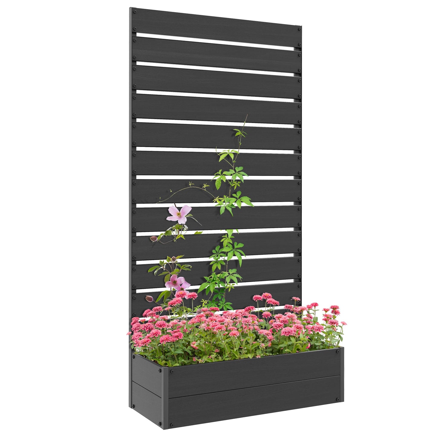Outsunny Raised Garden Bed with Trellis Standing Patio Planter Box Black - plants - express.com