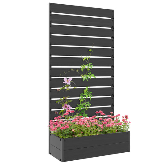 Outsunny Raised Garden Bed with Trellis Standing Patio Planter Box Black - plants - express.com