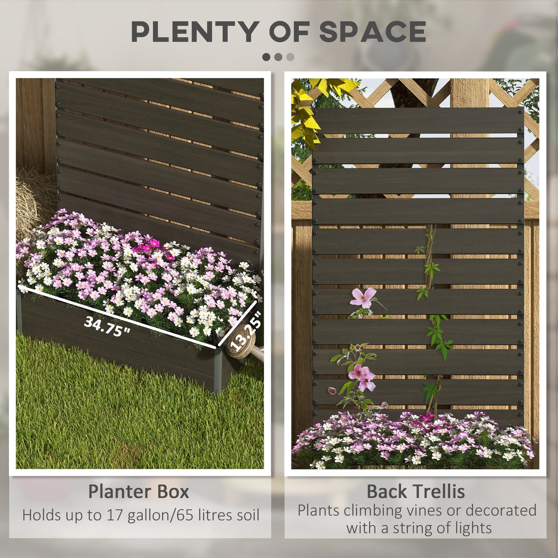 Outsunny Raised Garden Bed with Trellis Standing Patio Planter Box Black - plants - express.com