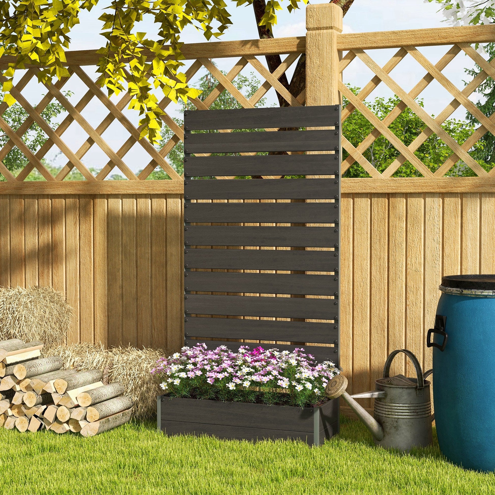 Outsunny Raised Garden Bed with Trellis Standing Patio Planter Box Black - plants - express.com
