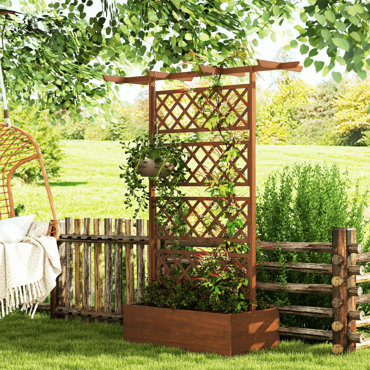 Outsunny Raised Trellis Planter - Stylish Wooden Garden Bed for Climbing Plants - plants - express.com