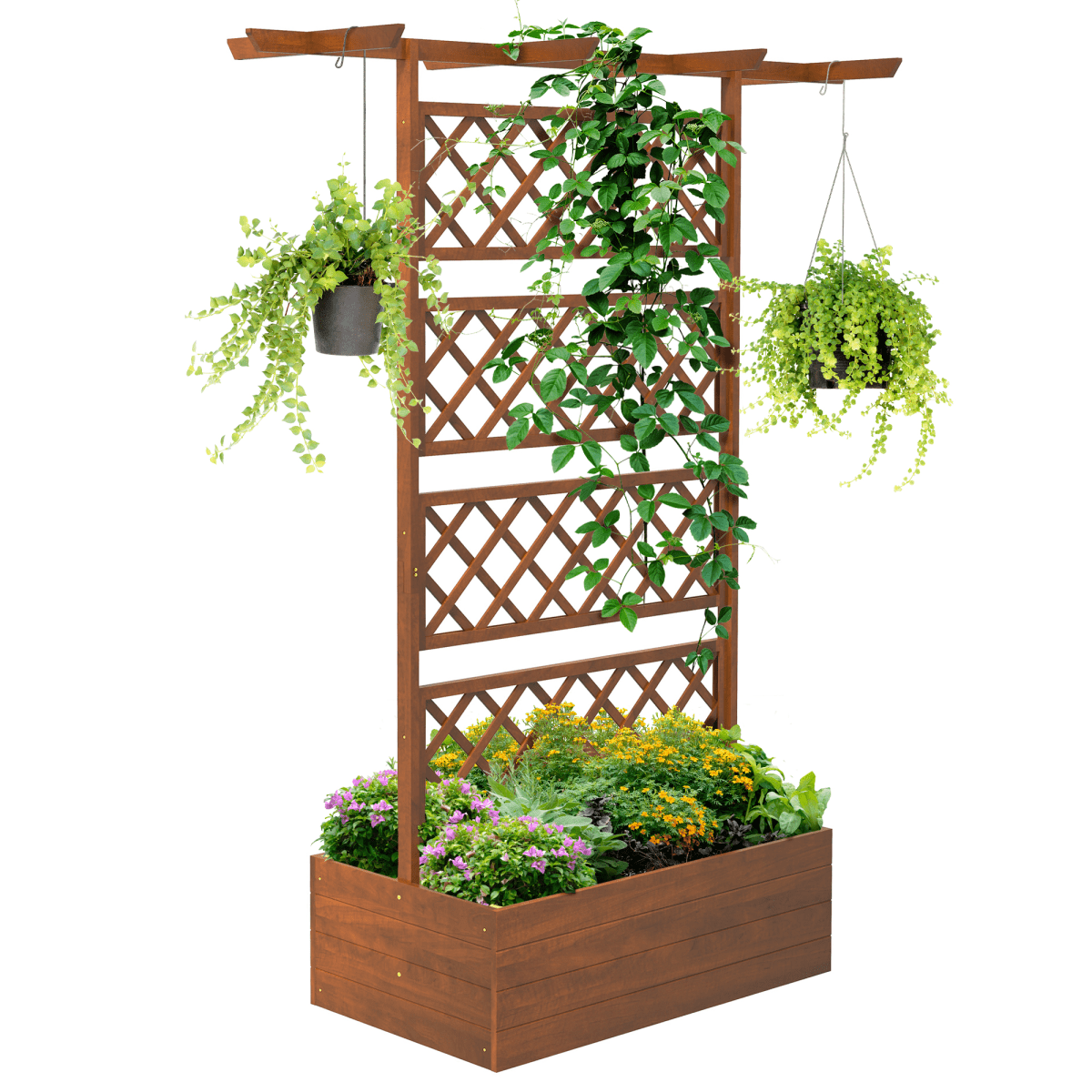 Outsunny Raised Trellis Planter - Stylish Wooden Garden Bed for Climbing Plants - plants - express.com