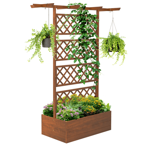 Outsunny Raised Trellis Planter - Stylish Wooden Garden Bed for Climbing Plants - plants - express.com