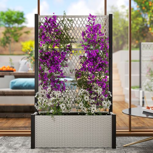 Outsunny Rattan Garden Planter with Trellis - Stylish Raised Bed for Climbing Plants - plants - express.com