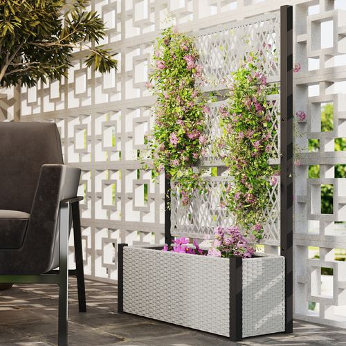 Outsunny Rattan Garden Planter with Trellis - Stylish Raised Bed for Climbing Plants - plants - express.com