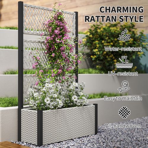 Outsunny Rattan Garden Planter with Trellis - Stylish Raised Bed for Climbing Plants - plants - express.com