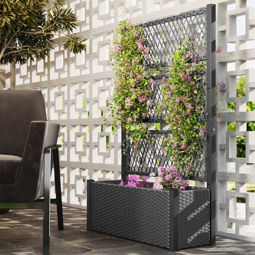 Outsunny Rattan Garden Planter with Trellis - Stylish Raised Bed for Climbing Plants - plants - express.com