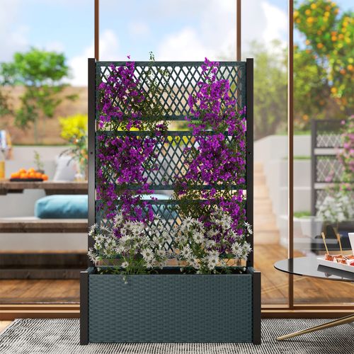 Outsunny Rattan Garden Planter with Trellis - Stylish Raised Bed for Climbing Plants - plants - express.com