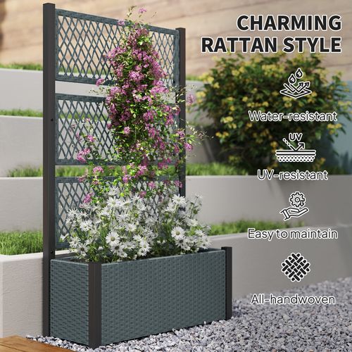 Outsunny Rattan Garden Planter with Trellis - Stylish Raised Bed for Climbing Plants - plants - express.com