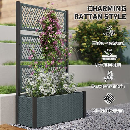 Outsunny Rattan Garden Planter with Trellis - Stylish Raised Bed for Climbing Plants - plants - express.com