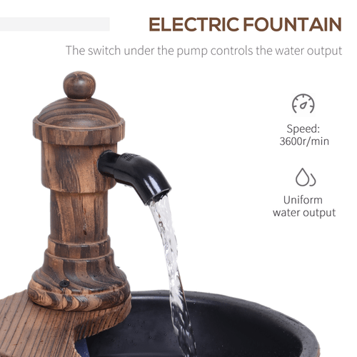 Outsunny Rustic Barrel Water Pump Fountain - Electric Garden Oasis Decor - plants - express.com