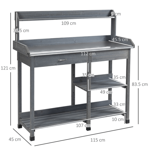 Outsunny Rustic Garden Potting Bench with Galvanized Top & Storage Solutions - plants - express.com