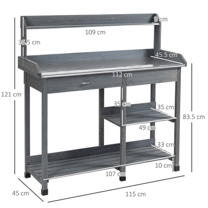 Outsunny Rustic Garden Potting Bench with Galvanized Top & Storage Solutions - plants - express.com