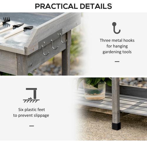 Outsunny Rustic Garden Potting Bench with Galvanized Top & Storage Solutions - plants - express.com