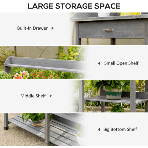 Outsunny Rustic Garden Potting Bench with Galvanized Top & Storage Solutions - plants - express.com