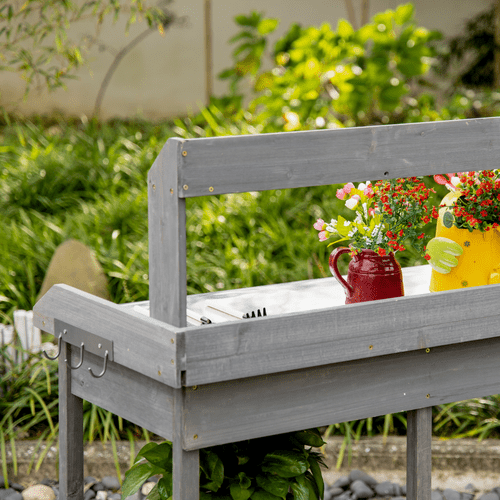 Outsunny Rustic Garden Potting Bench with Galvanized Top & Storage Solutions - plants - express.com