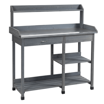 Outsunny Rustic Garden Potting Bench with Galvanized Top & Storage Solutions - plants - express.com
