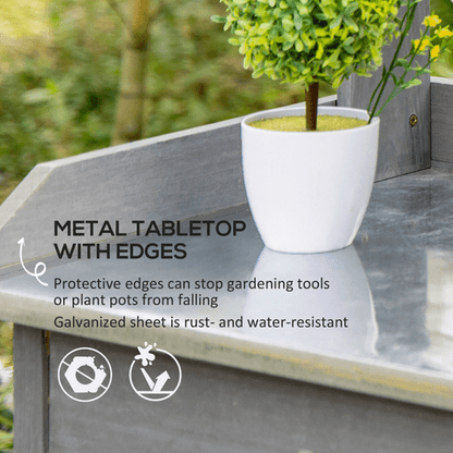 Outsunny Rustic Garden Potting Bench with Galvanized Top & Storage Solutions - plants - express.com