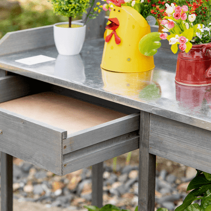 Outsunny Rustic Garden Potting Bench with Galvanized Top & Storage Solutions - plants - express.com