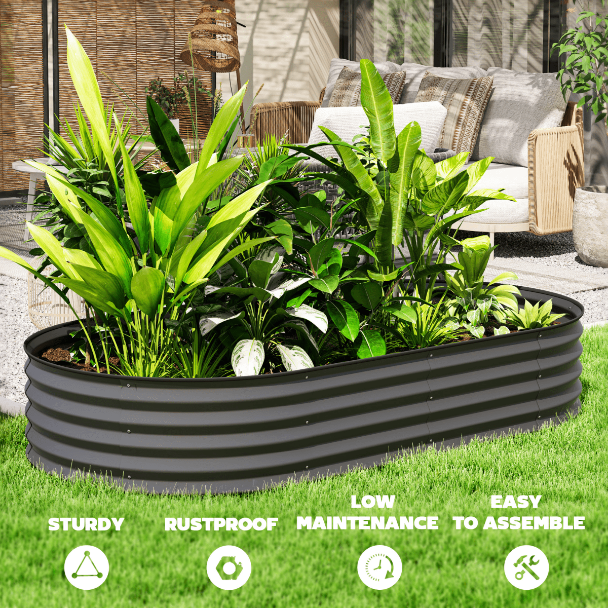 Outsunny Set of 2 Raised Beds for Garden with Metal Plant Stakes, Dark Grey - plants - express.com