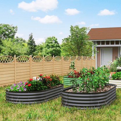 Outsunny Set of 2 Raised Beds for Garden with Metal Plant Stakes, Dark Grey - plants - express.com