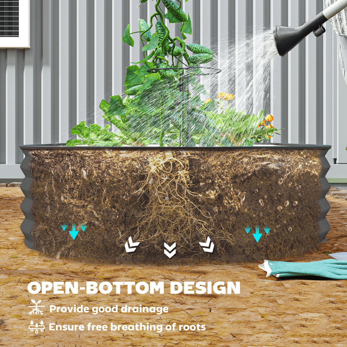 Outsunny Set of 2 Raised Beds for Garden with Metal Plant Stakes, Dark Grey - plants - express.com
