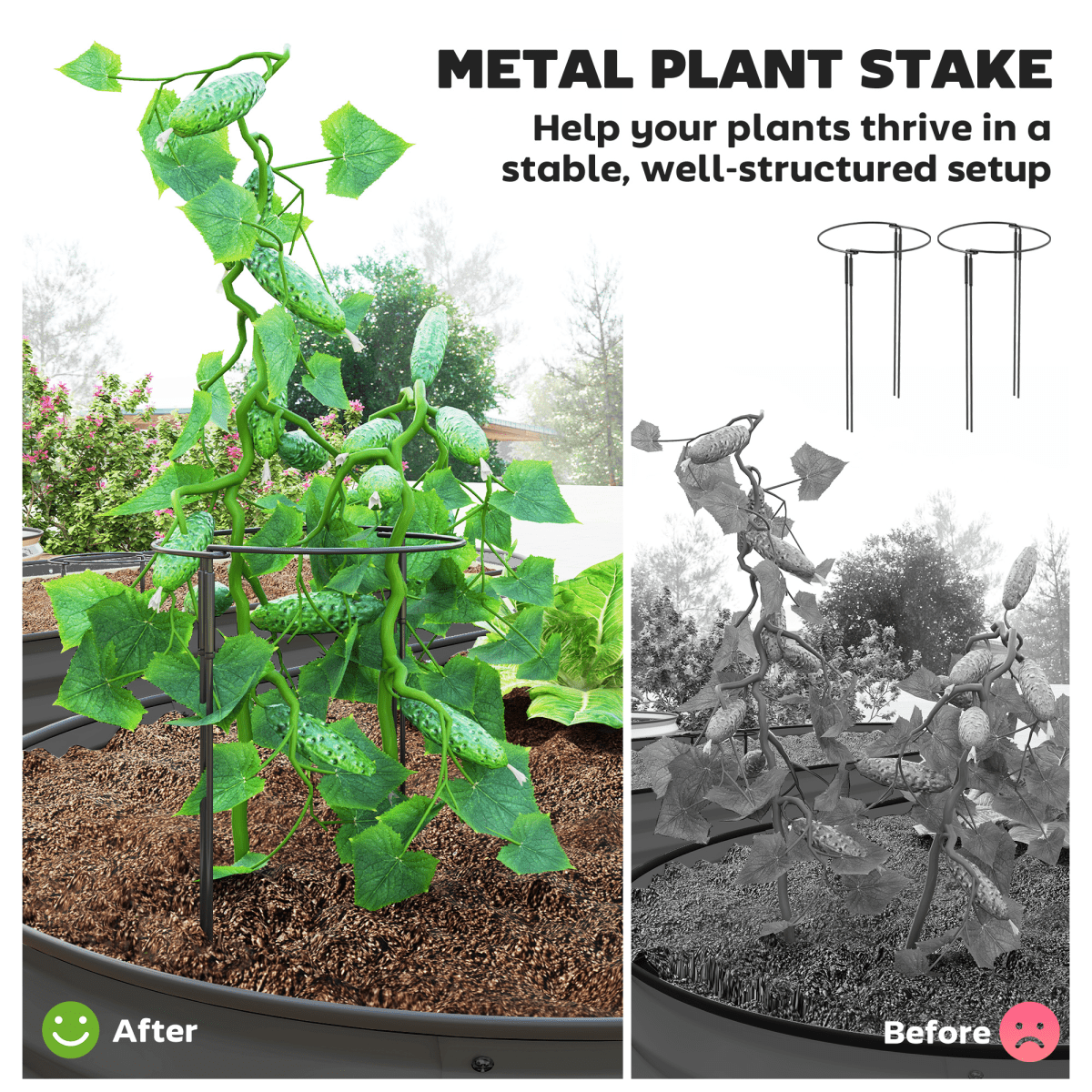Outsunny Set of 2 Raised Beds for Garden with Metal Plant Stakes, Dark Grey - plants - express.com